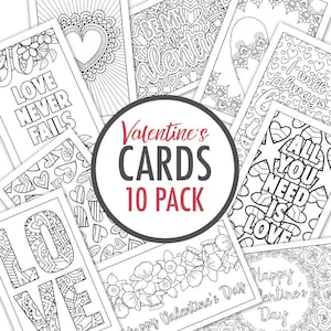 Carte di San Valentino – Set di 10 disegni da colorare cartoline stampabili per un regalo di San Valentino personalizzato | Modelli PDF stampabili, schede di coloritura