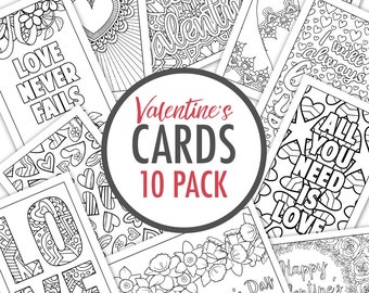 Valentine’s Day Cards – Set of 10 Printable Coloring Cards for a personalized Valentine's Day Gift | Printable PDF Templates, coloring cards