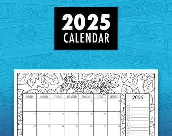 Calendario para colorear 2025 (calendario para colorear en PDF, calendario mensual 2025, calendario 2025 en PDF, calendario de pared imprimible, calendario mensual 2025 en PDF)