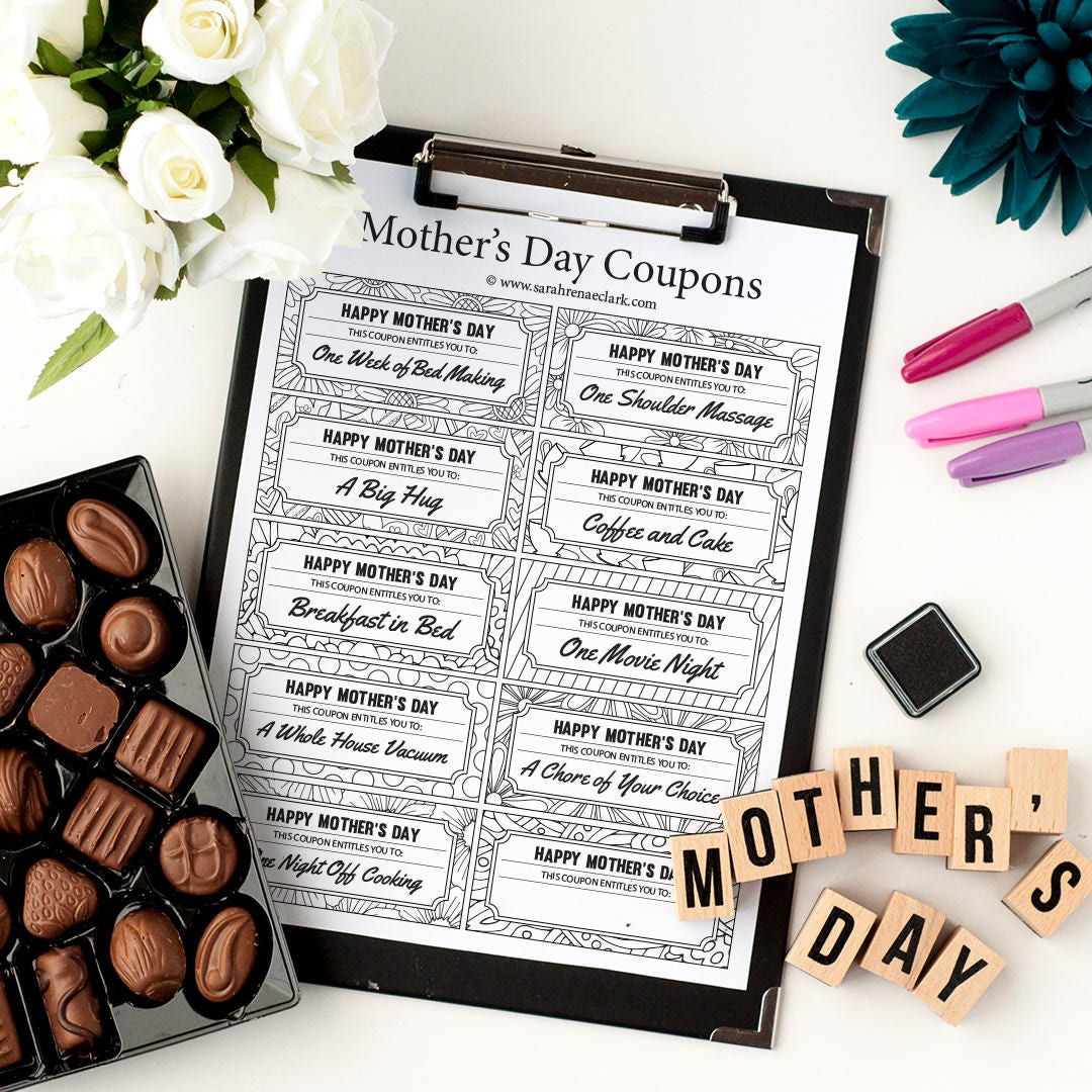 Mother's Day Printable Coupons 10 Printable Coupons to Color and Give