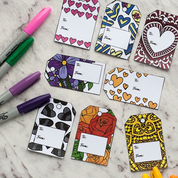 DIY Gift Tags – Set of 8 printable gift tags to color and make for a Mother's Day or Valentine's Day Gift | DIY Printable PDF craft template