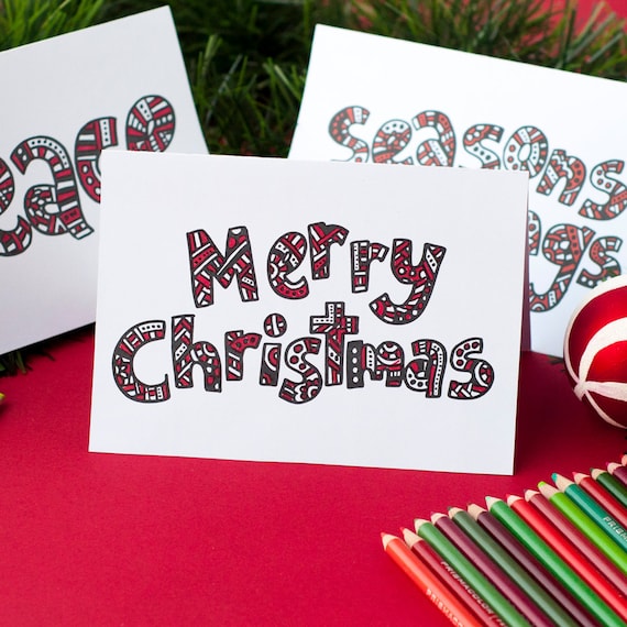 Christmas Coloring Page Cards Set 20 Printable Christmas Etsy