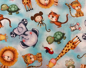 Safari animals fabric, animal kingdom fabric, lion fabric, animals fabric, fabric, Safari animals, lions, giraffe, elephant, frog