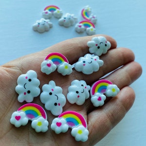 Rainbow and Cloud Charms, flat back, DIY decorating embellishments