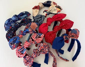 Patriotic American flag top knot Bow Headband, America 250 year anniversary, hair accessory, 4th of July, vintage inspired headband,Non slip