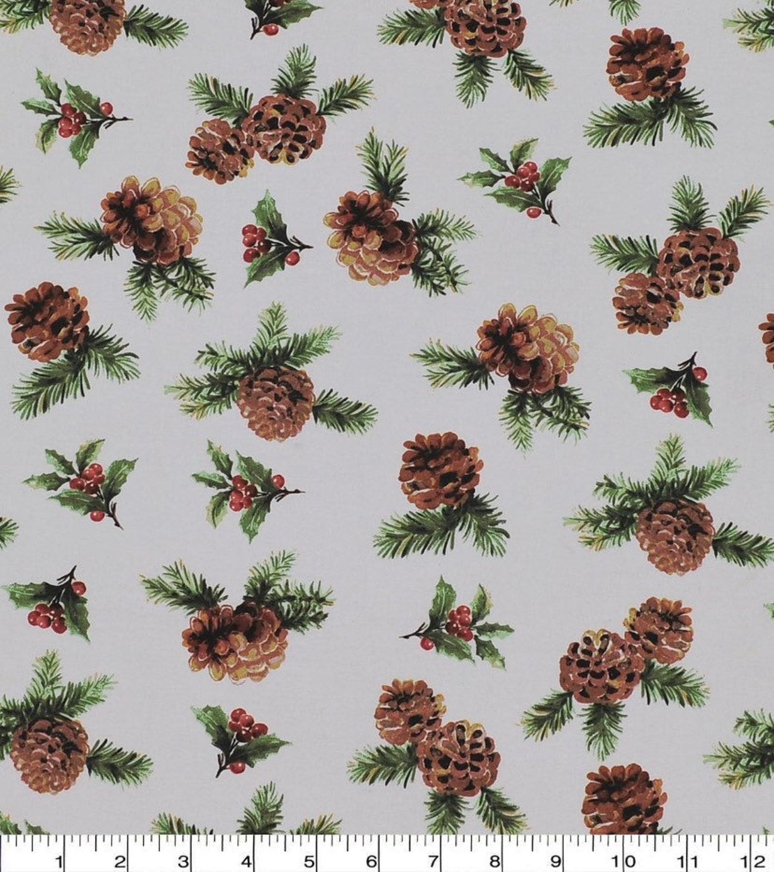 Pine cone & holly Christmas fabric holiday fabric winter Etsy