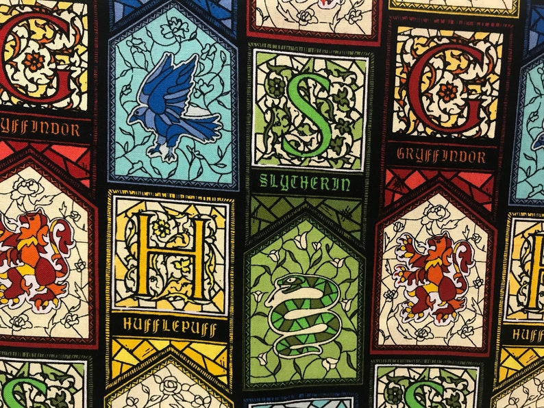 Harry Potter Stained Glass Houses Fabric Movie Fabric Etsy