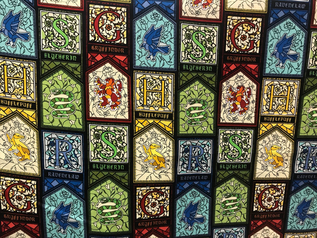 Harry Potter Stained Glass Houses Fabric, Movie Fabric, Licensed Fabric