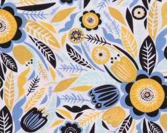 Navy blue and yellow mixed flower floral fabric, flower fabric, flower fabric, cotton, fabric