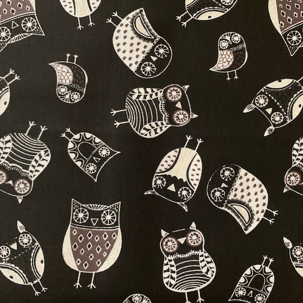 White owl fabric, woodland creatures fabric,  forrest animals, cotton fabric, bird fabric