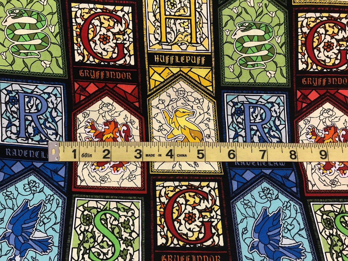Harry Potter Stained Glass Houses Fabric Movie Fabric Etsy