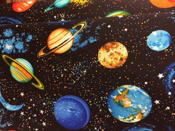 Planets Outer Space Solar System Fabric Galaxy Fabric Stars Fabric Nebula Fabric Milky Way Fabric