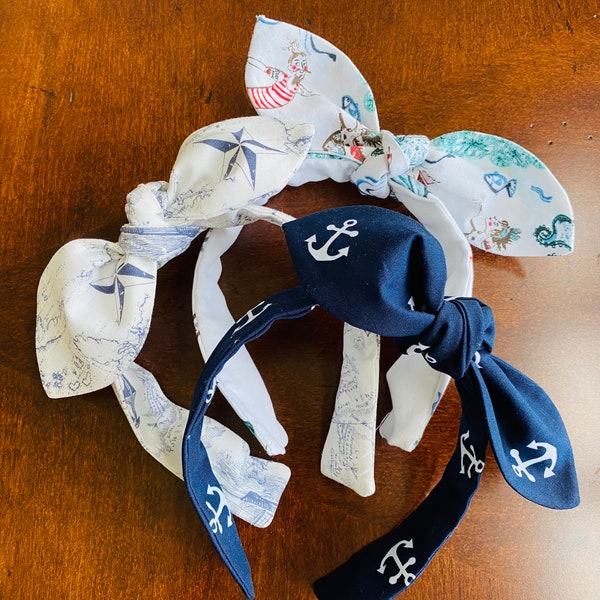 3 Nautical top knot  Headbands, hair accessory,  headband, hair bow, vintage inspired headband, beach headband, Non slip