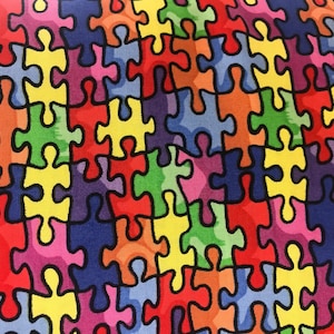 Puzzle pieces fabric, Autism Awareness fabric, novelty fabric, board games, toys,