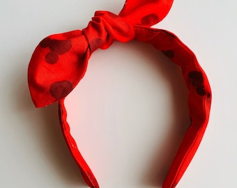 Red Mickey Mouse head logo top knot Headband, hair accessory, Mickey headband, hairbow, vintage inspired headband, Magic Kingdom headband,
