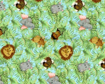Jungle animals fabric, animal kingdom fabric, lion fabric, animals fabric, fabric, lions, giraffe, elephant, monkey
