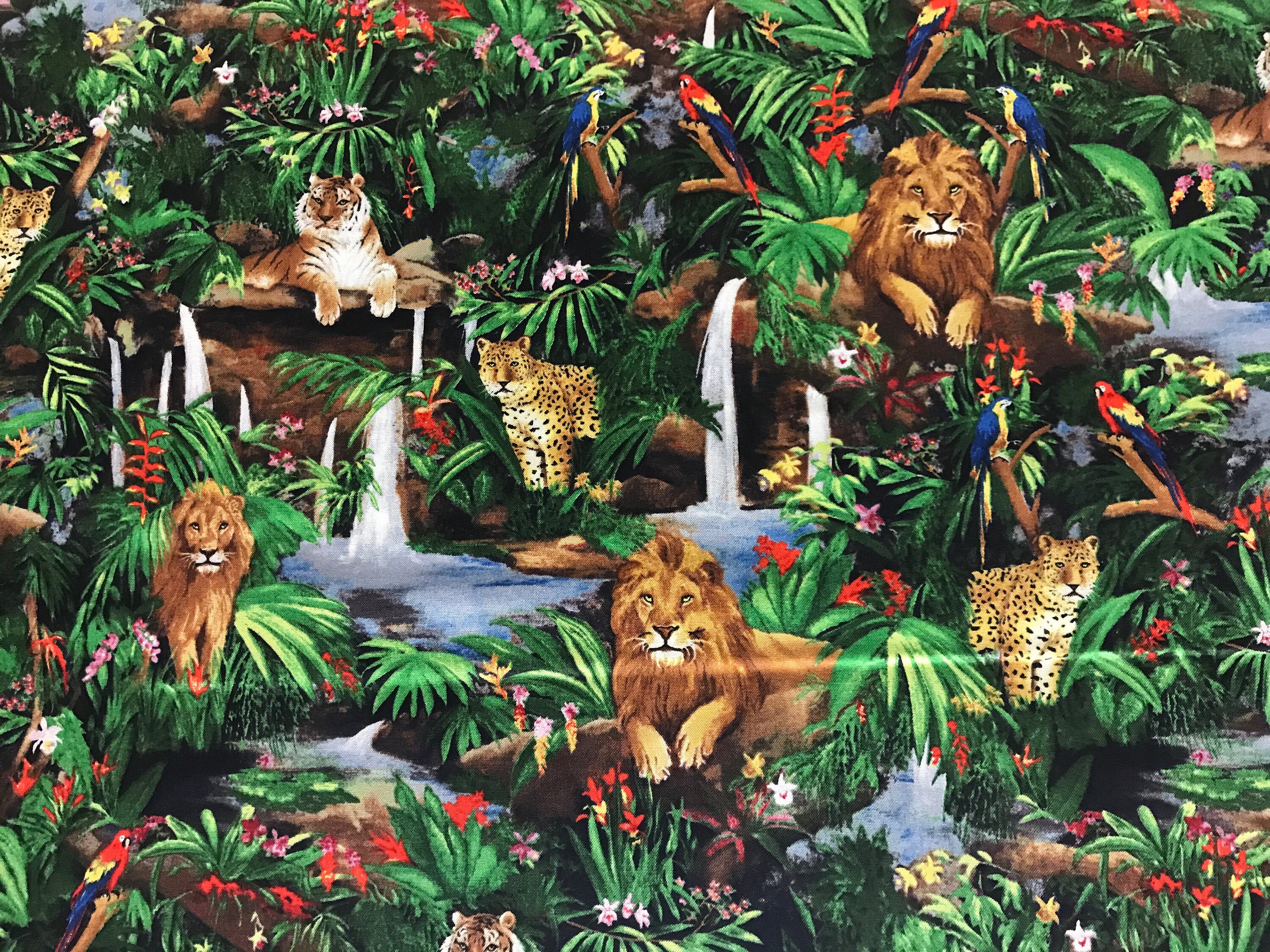 Jungle animals fabric jungle creatures fabric lion fabric Etsy