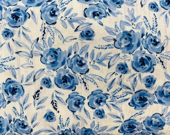 Blue rose floral fabric, flower fabric, flower fabric, cotton, fabric, roses, floral fabric