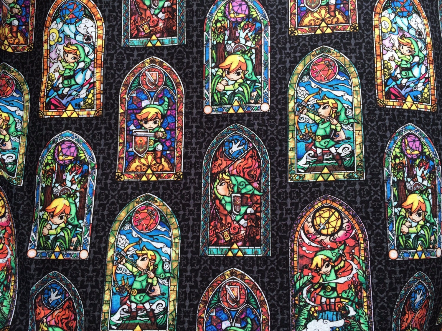 Nintendo Legend of Zelda stained glass fabric, Nintendo Fabric, Zelda