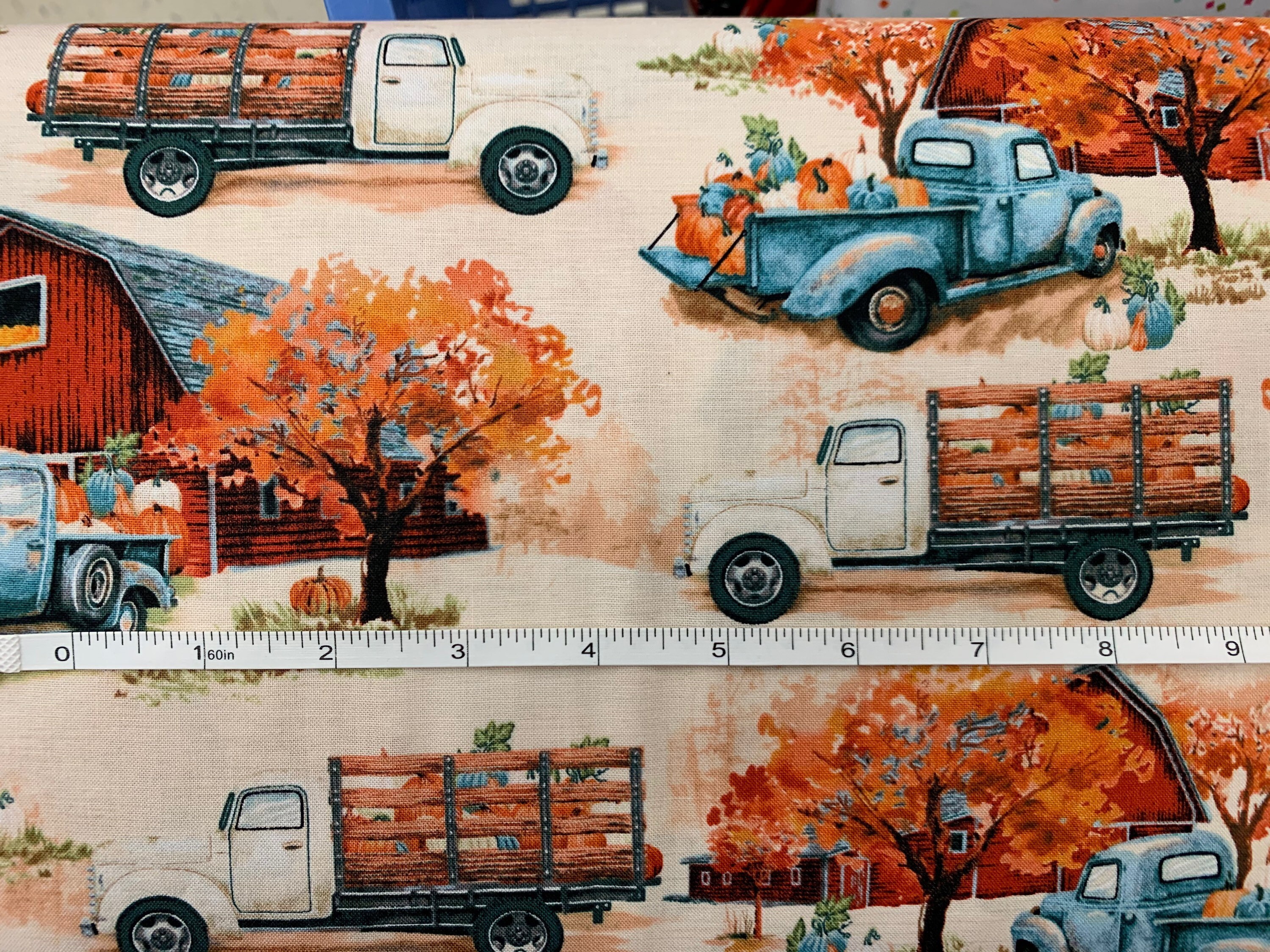 Autumn Truck fabric fall fabric autumn fabric blue truck Etsy