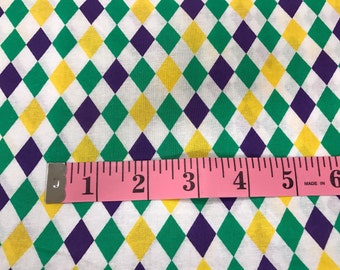 Mardi Gras White Harlequin Fabric, New Orleans fabric, diamond pattern, Fat Tuesday, Carnival, French Quarter