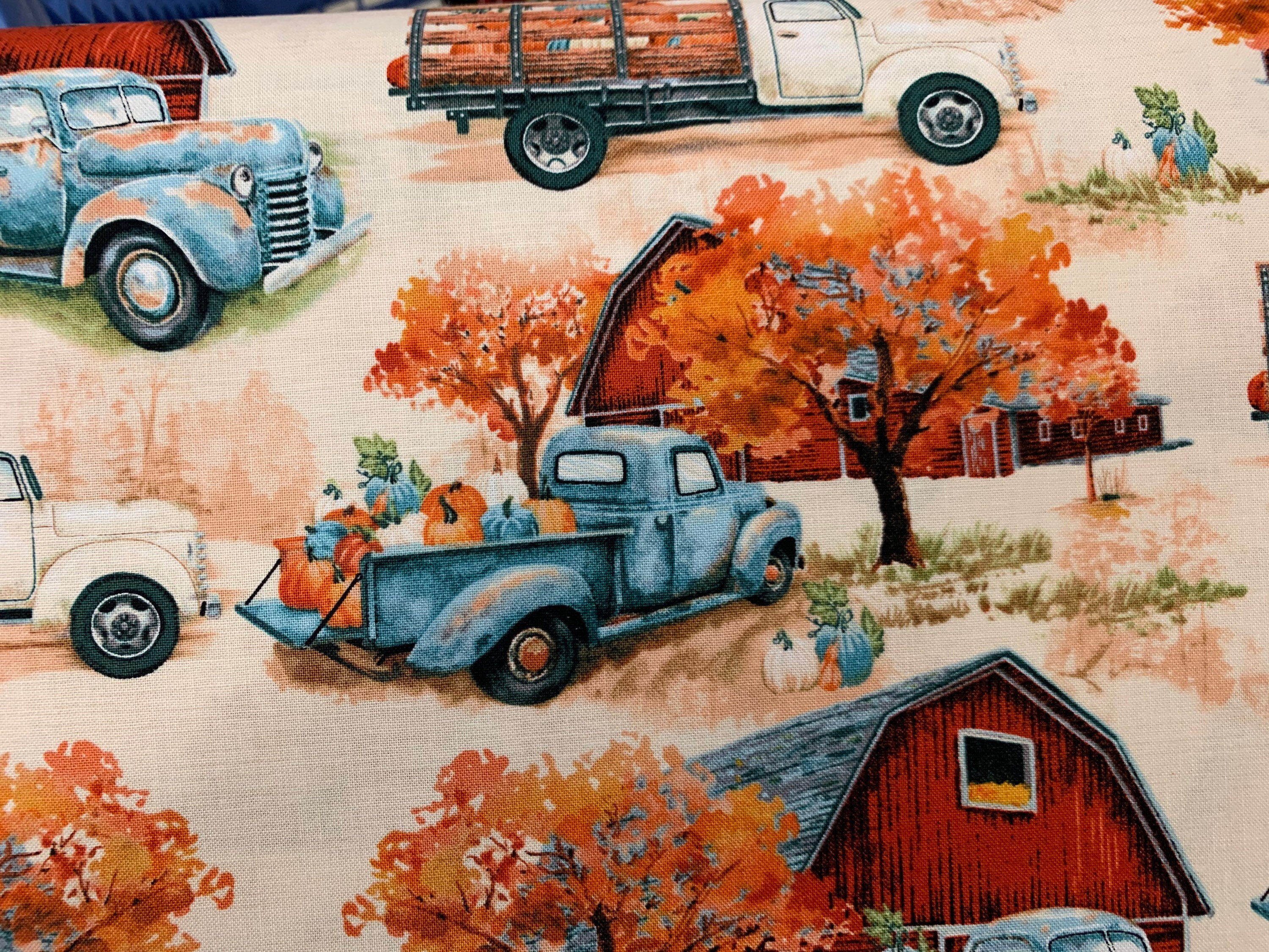 Autumn Truck fabric fall fabric autumn fabric blue truck Etsy