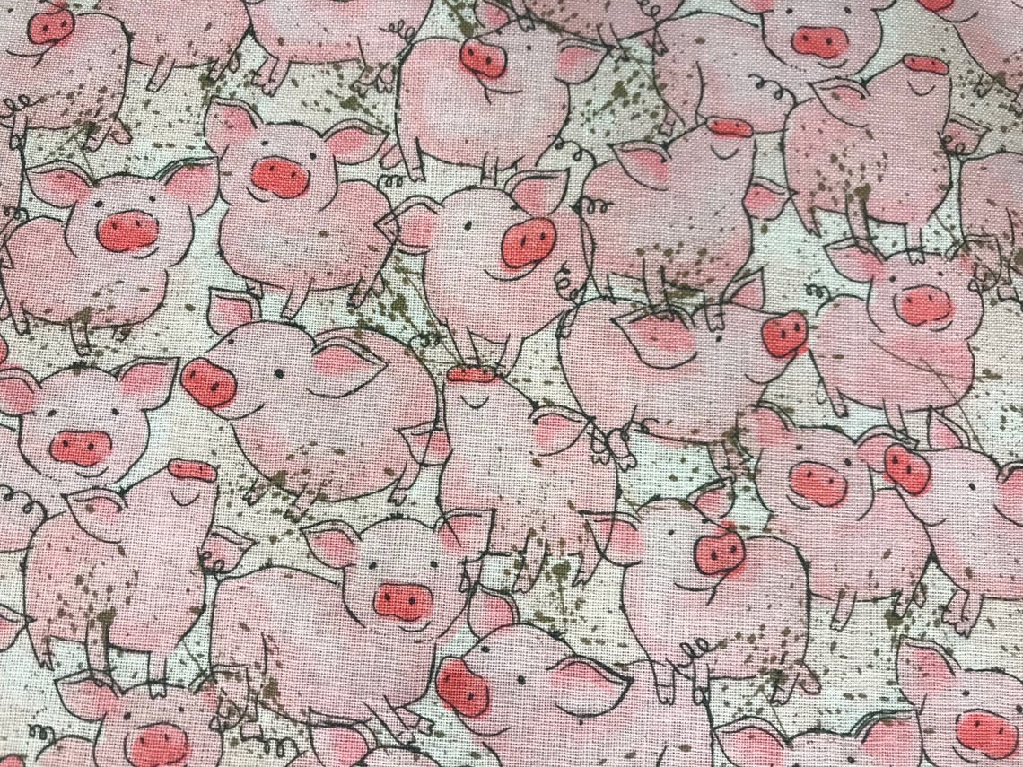 Pink Pig Fabric Piggy Fabric Pig Fabric Country Farm Etsy