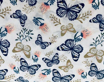 Blue butterfly fabric, insects, fabric, cotton fabric, novelty fabric, butterflies, garden