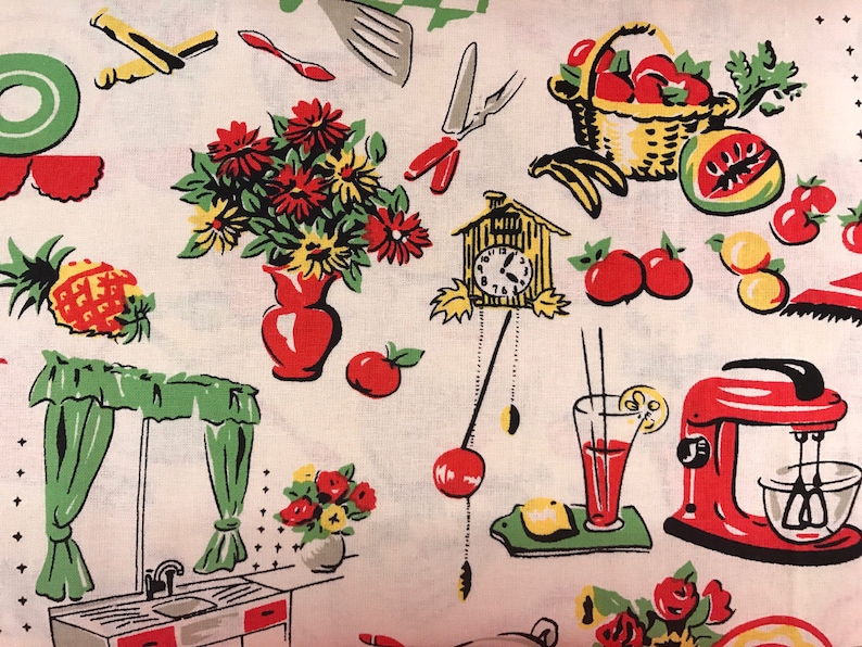 Vintage retro style 1950's kitchen fabric lady fabric Etsy