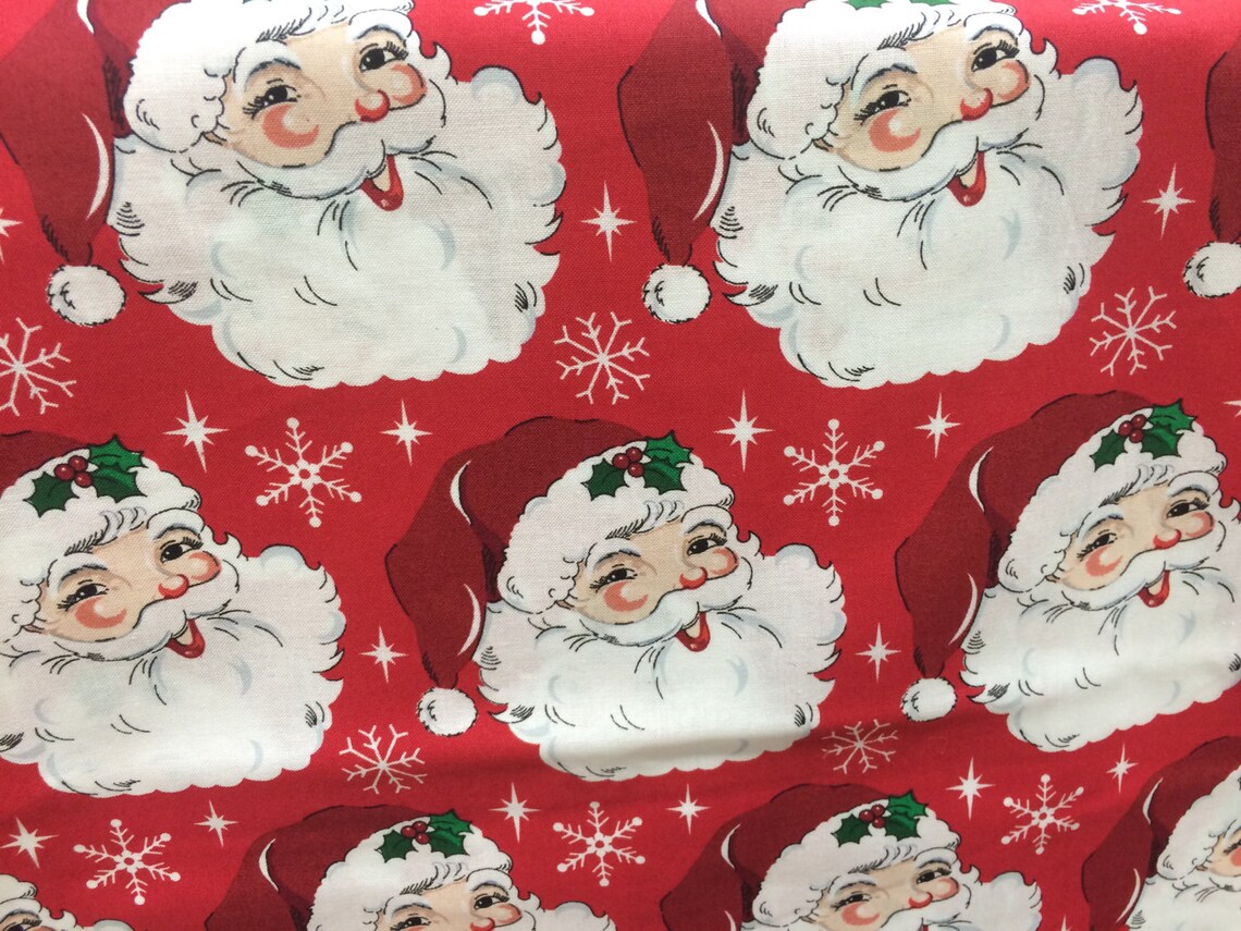 Vintage style Santa Claus Christmas Fabric holiday fabric Etsy