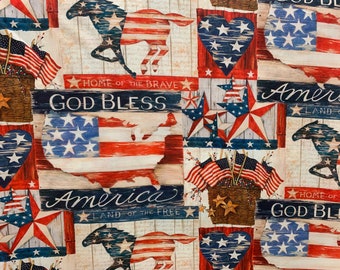 God Bless America fabric, 4th of July American patriotic USA flag, 250 year anniversary, summertime, patriotic, USA, America fabric
