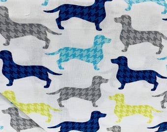 Dachshunds Puppy dogs on white fabric, dog fabric, puppy fabric, animal fabric, pets, cotton fabric