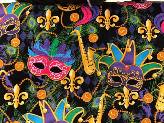 Mardi Gras Masquerade Mask Fabric, New Orleans Fabric, Fat Tuesday