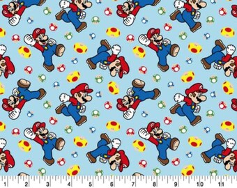 Nintendo Mario Mushroom Light fabric, Nintendo Fabric, Mario Bros fabric, licensed fabric, gamer fabric