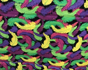 Mardi Gras feathers fabric, New Orleans fabric, Fat Tuesday, carnival fabric, feathers, fleur de lis, French Quarter