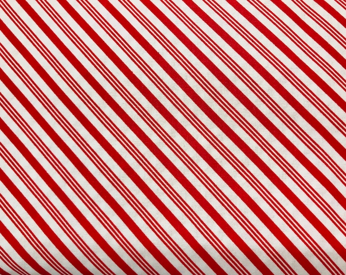 Red & White Candy Cane Striped Christmas Fabric, Holiday Fabric, Winter