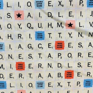 Scrabble Board Game fabric, Licensed fabric, board games, cream background