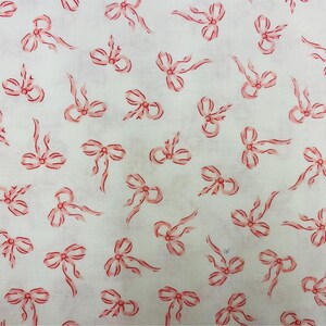 Pink ribbon bow fabric, coquette fabric, shabby chic fabric, cotton fabric, white background