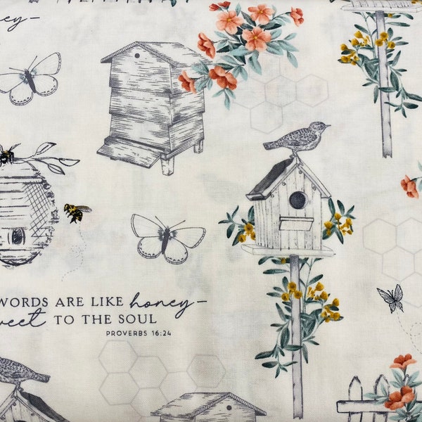 Christian scripture beehive Fabric, bee fabric, inspirational fabric, religious fabric, bumblebee