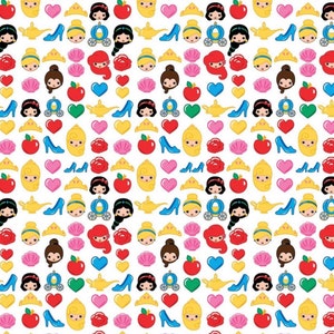 Disney Princess Emojiland character fabric, Disney fabric, Cinderella, Ariel, Belle fabric, cartoon fabric