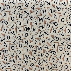 Scrabble Tiles Board Game fabric, Licensed fabric, board games, cream background