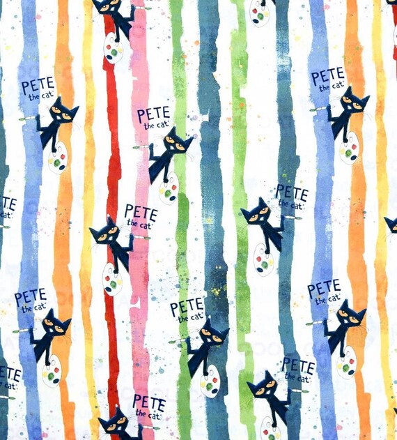 Pete the Cat Fabric White Fabric Story Book Fabric Cartoon Etsy