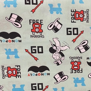Monopoly Board Game fabric,Licensed fabric, board games, blue background