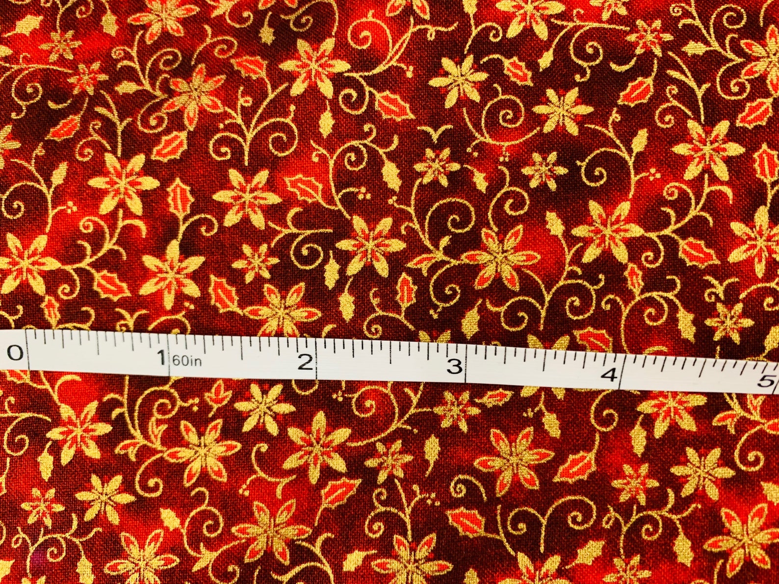 Christmas metallic gold and red holly fabric holiday fabric Etsy