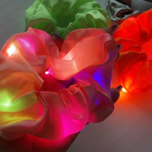 LED Light up satin scrunchies, party hair, bachelorette hair accessory, scrunchie, satiny fabric