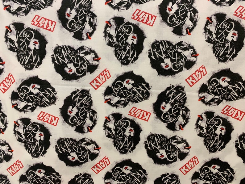 Kiss Well Drive You Crazy Rock Band Fabric White Fabric Etsy