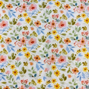 Mini flowers floral fabric, flower fabric, floral fabric, cotton fabric, white background, cottage core