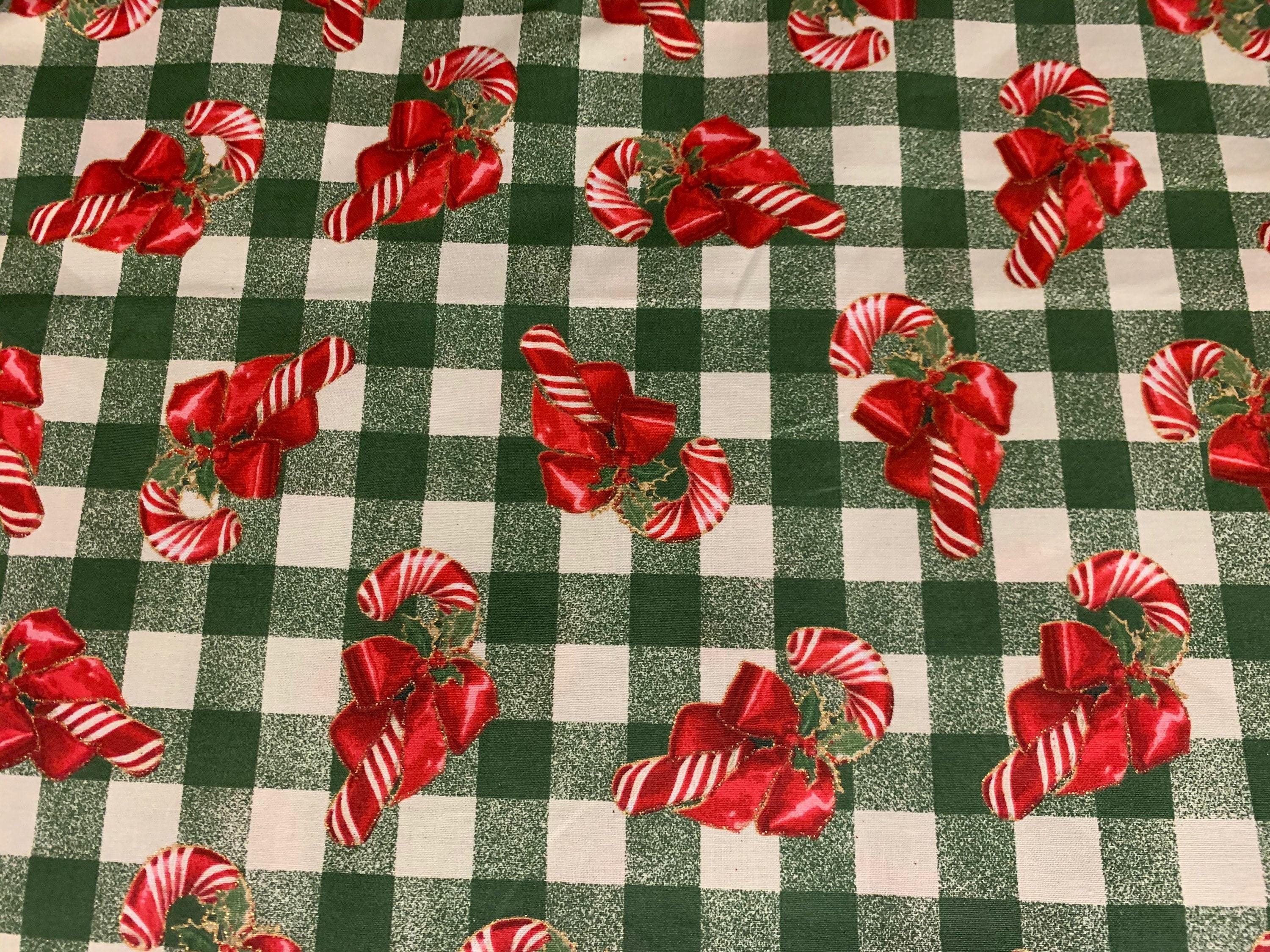 Green & white Candy cane Christmas plaid fabric holiday Etsy