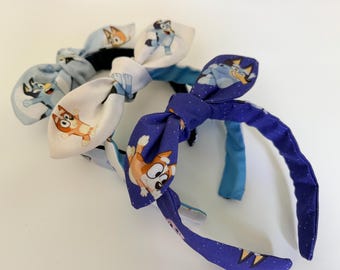 Bluey top knot bow headbands, hair accessory, hair bow, animation, cartoon headband