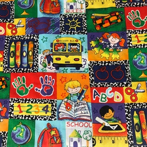 Back to school fabric, alphabet fabric, cotton fabric, school house, education, elementary school, academics, chalkboard